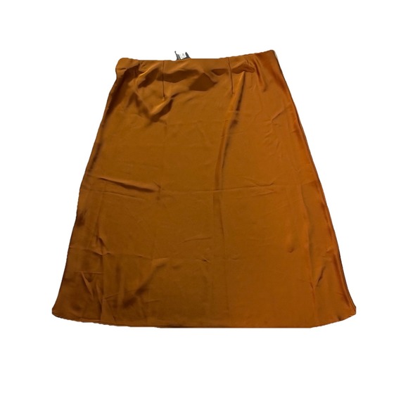 Worthington Roasted Pecan Satin Midi Skirt Womens 16W NWT Brown A-Line Elastic - Picture 4 of 6